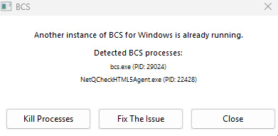 BCS processes detected